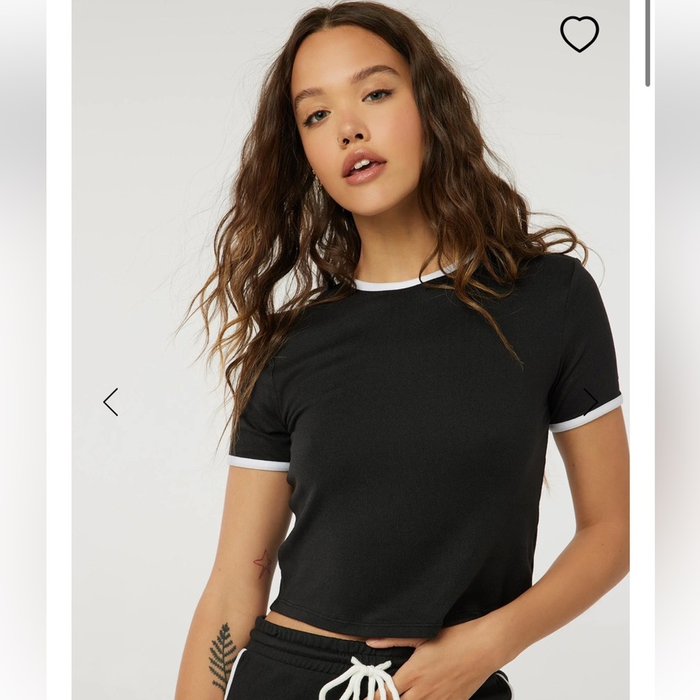 ☀️ 3/$15 Ardene Super Soft Crop Ringer Tee Black